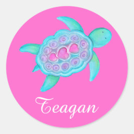 Kinder mit Namen ID Schildkrötenherzen Rosa Aufkle Runder Aufkleber