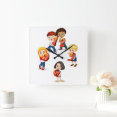 Kinder mit Nummern Quadratische Wanduhr (Zuhause)