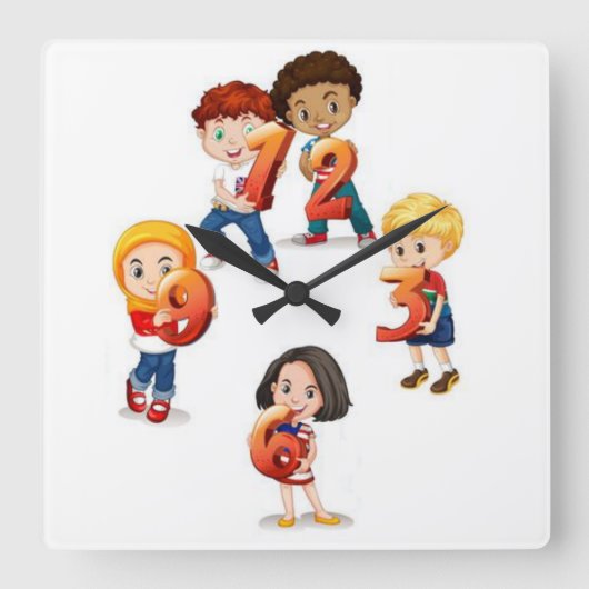 Kinder mit Nummern Quadratische Wanduhr (Vorderseite)