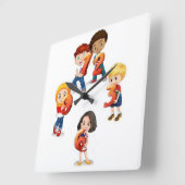Kinder mit Nummern Quadratische Wanduhr (Winkel)