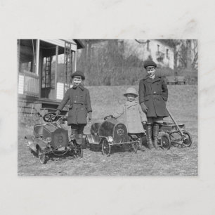 Kinder mit Pedalautos, 1924 Postkarte