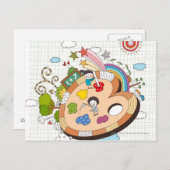 Kinder mit Pinsel Postkarte (Vorne/Hinten)