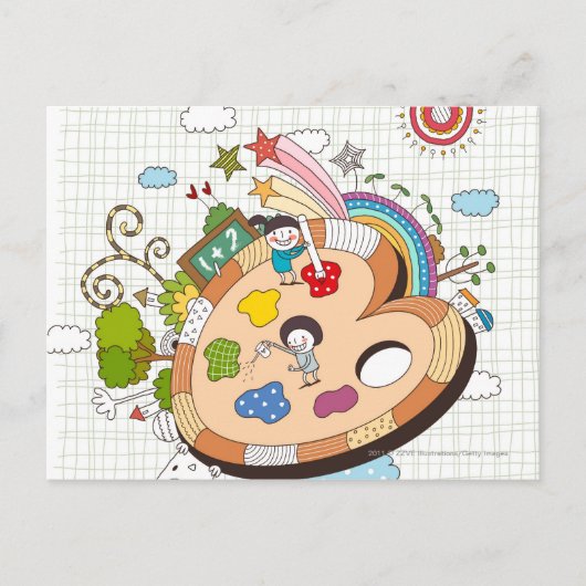 Kinder mit Pinsel Postkarte (Vorderseite)