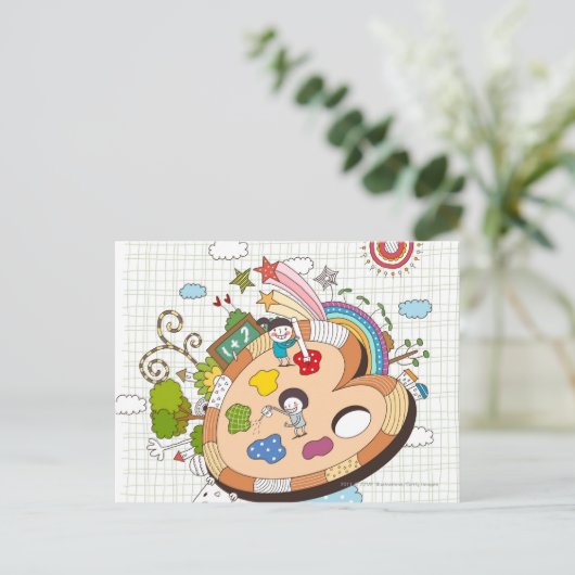 Kinder mit Pinsel Postkarte (Stehend Vorderseite)