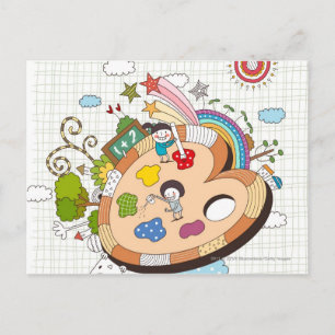Kinder mit Pinsel Postkarte