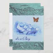 KINDER MIT SCHALTFLEUCHTBLAU BABY DUSCHE EINLADUNG (Vorne/Hinten)