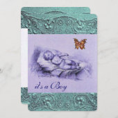 KINDER MIT SCHALTFLEUCHTBLAU BABY DUSCHE EINLADUNG (Vorne/Hinten)