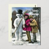 KINDER MIT SCHNEE POSTKARTE (Vorne/Hinten)