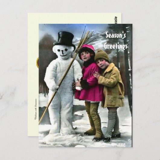 KINDER MIT SCHNEE POSTKARTE (Vorne/Hinten)