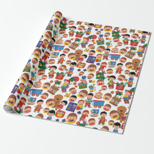 Kinder mit Spielzeug Geschenkpapier