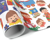 Kinder mit Spielzeug Geschenkpapier (Rolleneckpunkt)