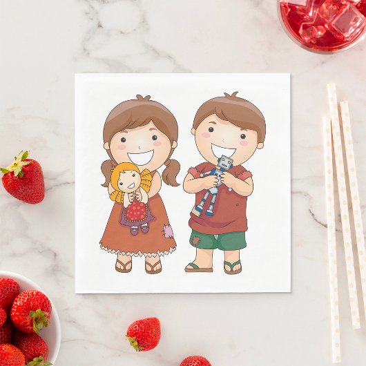 Kinder mit Spielzeug Serviette