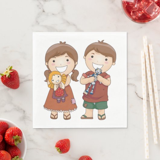 Kinder mit Spielzeug Serviette (Beispiel)