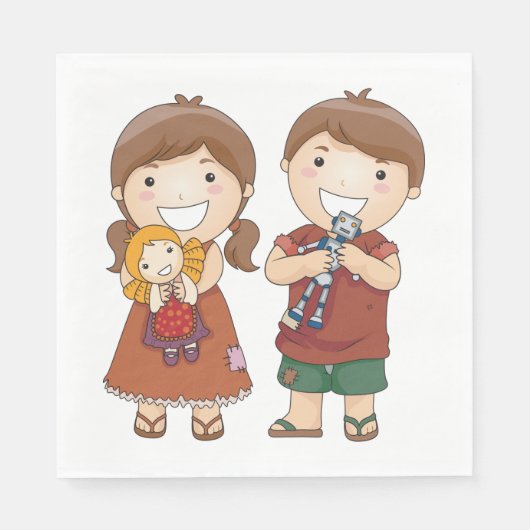 Kinder mit Spielzeug Serviette (Vorderseite)