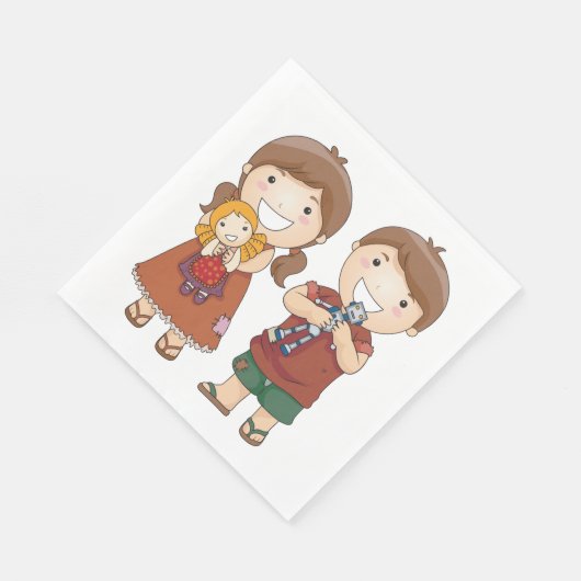 Kinder mit Spielzeug Serviette (Ecke)