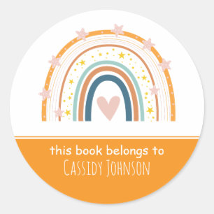 Kinder mit weißem und orangefarbenem Regenbogen Runder Aufkleber