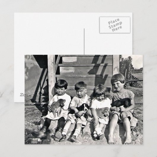 Kinder mit Welpen Postkarte (Vorne/Hinten)