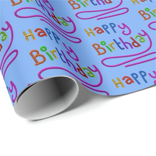 Kinder Modern Happy Birthday Script Rainbow Fun Geschenkpapier (Rolleneckpunkt)