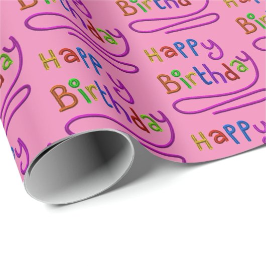 Kinder Modern Happy Birthday Script Rainbow Fun Geschenkpapier (Rolleneckpunkt)