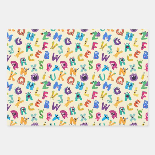 Kinder Monster ABC Albern Alphabet Monster Geschenkpapier Set (Vorderseite 3)