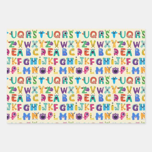 Kinder Monster ABC Albern Alphabet Monster Geschenkpapier Set (Vorderseite 2)