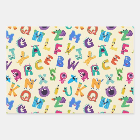 Kinder Monster ABC Albern Alphabet Monster Geschenkpapier Set (Vorderseite)