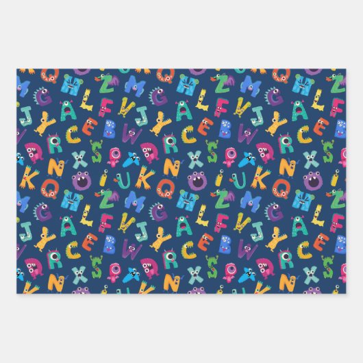 Kinder Monster ABC Albern Alphabet Monster Geschenkpapier Set (Vorderseite 3)