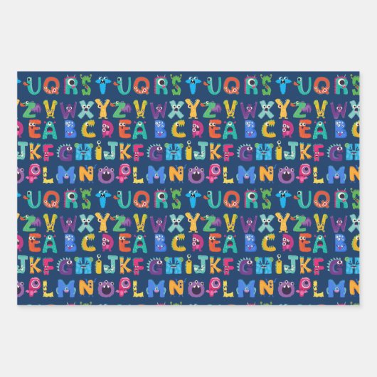 Kinder Monster ABC Albern Alphabet Monster Geschenkpapier Set (Vorderseite 2)