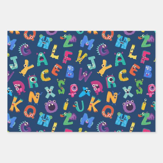 Kinder Monster ABC Albern Alphabet Monster Geschenkpapier Set (Vorderseite)