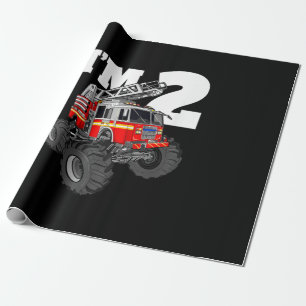 Kinder Monster Fire Truck 2. Geburtstag Junge 2 Kl Geschenkpapier