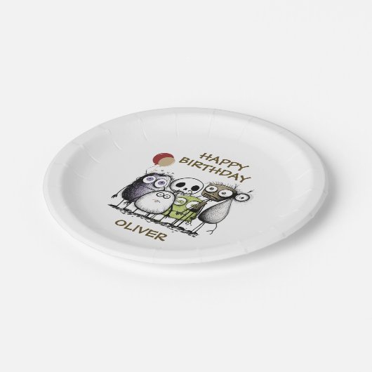 Kinder Monster Geburtstag Pappteller (Schrägansicht)