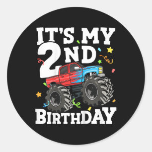 Kinder Monster LKW seinen 2. Geburtstag Junge zwei Runder Aufkleber