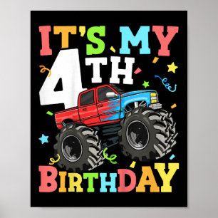 Kinder Monster LKW seinen 4. Geburtstag Junge 4 Vi Poster