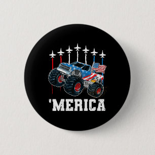 Kinder Monstertruck USA-Flagge Patriotische Kleink Button