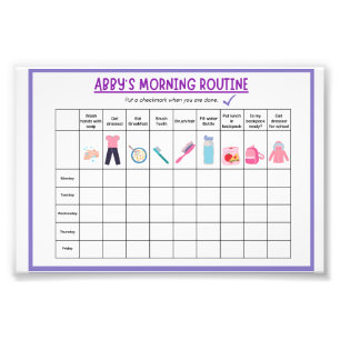 Kinder Morgenroutine-Checkliste mit süßen Icons Fotodruck