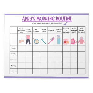 Kinder Morgenroutine-Checkliste mit süßen Icons Notizblock