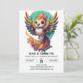 Kinder Mythischer Phoenix Boho Geburtstag Einladung (Stehend Vorderseite)