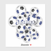 Kinder Name blau schwarze Fußbälle Aufkleber (Blatt)