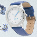 Kinder Name Blue Leather Riemen Boys Custom Watch Armbanduhr<br><div class="desc">Personalisiert und. Kinderjungs genießen coolen,  snazzy blauen Lederriemen,  Edelstahlgehäuse,  Armbanduhr. Geben Sie einfach den Namen ein. Schafft eine wunderbare,  individuelle Uhr für den kleinen Jungen in eurem Leben - Sohn,  Bruder,  Neffe,  Enkel,  Pöttin,  Stiefsohn. Ein tolles Geschenk für Geburtstag,  Abschluss,  Weihnachten,  Feiertage und vieles mehr.</div>