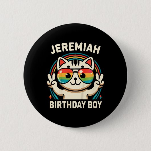 Kinder Name Jeremiah Birthday Boy Cat Button (Vorderseite)