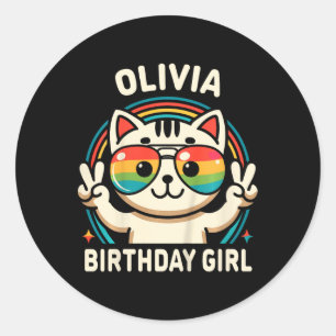 Kinder Name Olivia Birthday Girl Cat Runder Aufkleber