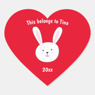 Kinder Name Tag Bunny Rabbit Osterrot Herz Herz-Aufkleber