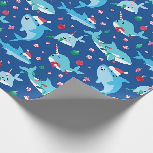 Kinder Narwhal Shark unter dem Meer Weihnachten Geschenkpapier (Ecke)