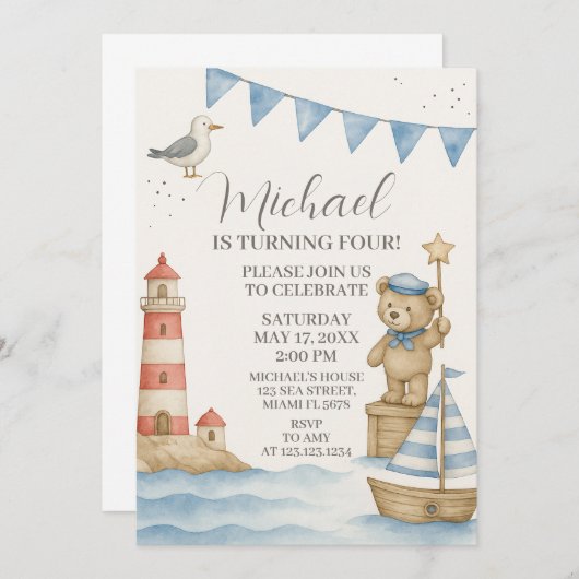 Kinder Nautic Birthday Invite Einladung (Vorne/Hinten)