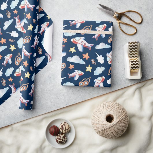 Kinder Navy Blaues Flugzeug Geschenkpapier (Kunsthandwerk)