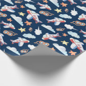 Kinder Navy Blaues Flugzeug Geschenkpapier (Ecke)