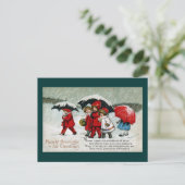 Kinder Neath Umbrellas im Schnee Feiertagspostkarte (Stehend Vorderseite)