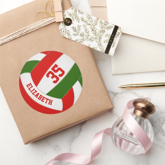 Kinder nennen Jersey Nummer Rot-Grün-Volleyball Runder Aufkleber (Schenken)