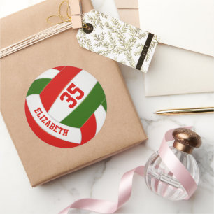 Kinder nennen Jersey Nummer Rot-Grün-Volleyball Runder Aufkleber