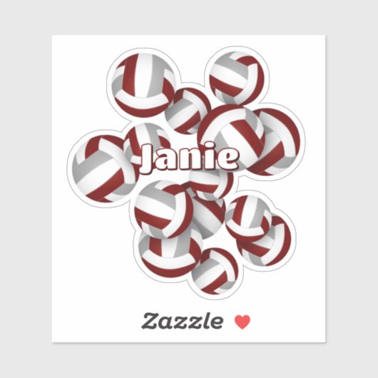 Kinder nennen Maroon Grauen Team Farben Volleyball Aufkleber (Blatt)